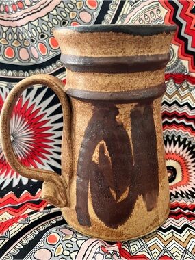 Handcrafted Signed Delwaide Ceramic Pitcher — Rustic Brown Decorative Vase
